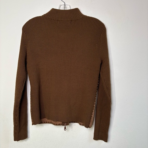 Vintage Wool Blend Suede Leather Patchwork Zip Cardigan Jacket Sweater Boho 70s - Picture 8 of 16